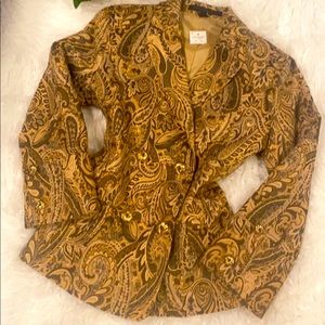 NEW EXPRESS Brown Gold Paisley Print Jacquard Suit Jacket Blazer 3/4 Slv Lined 8